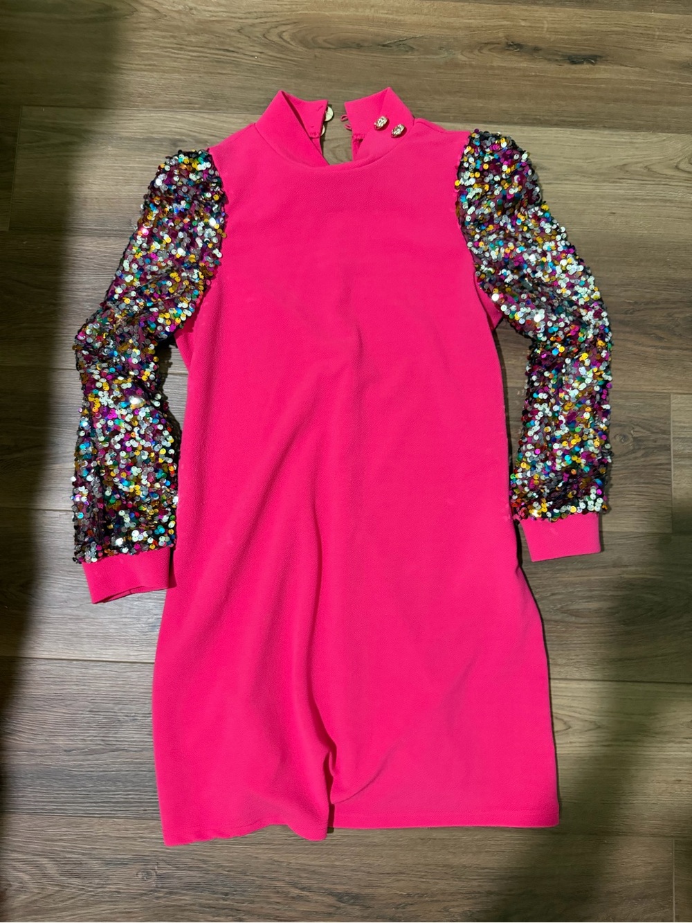 SHEIN Hot Pink Dress with Multicolor Sequin Sleeves